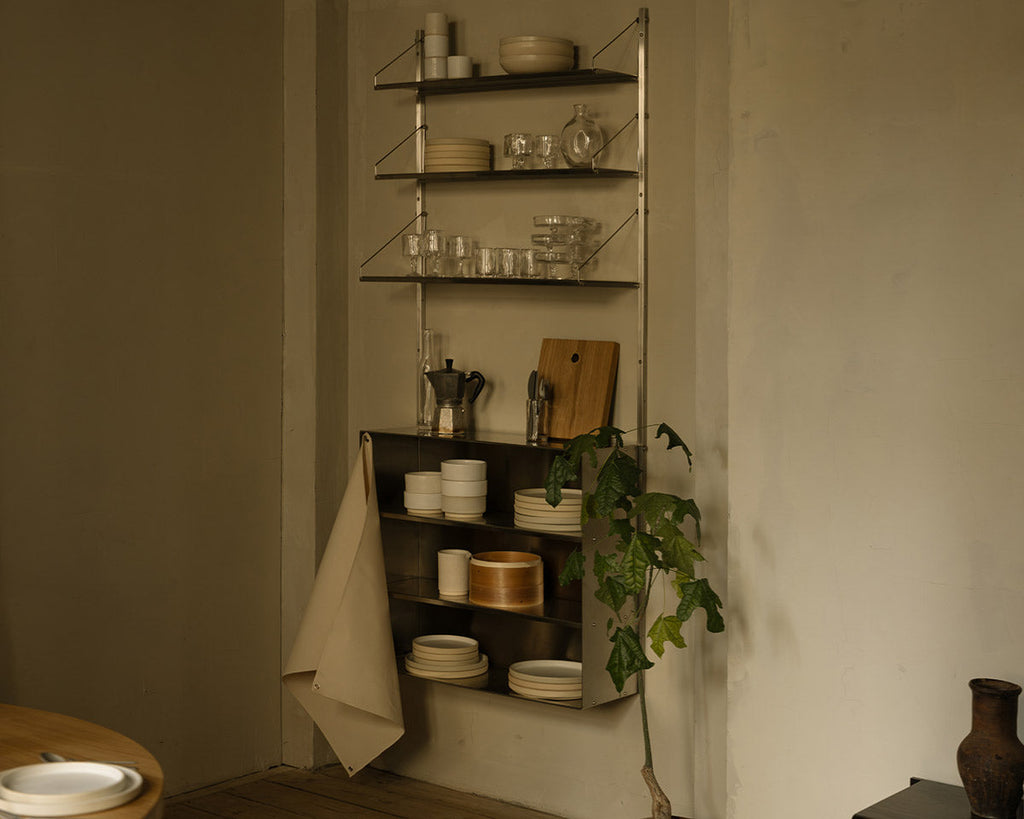 Shelf Library Canvas Cabinet Section | Stainless Steel / Canvas | H185.2 / W80