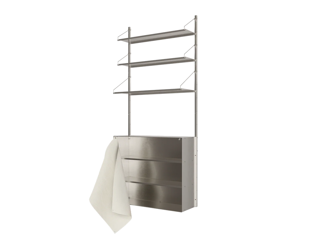 Shelf Library Canvas Cabinet Section | Stainless Steel / Canvas | H185.2 / W80